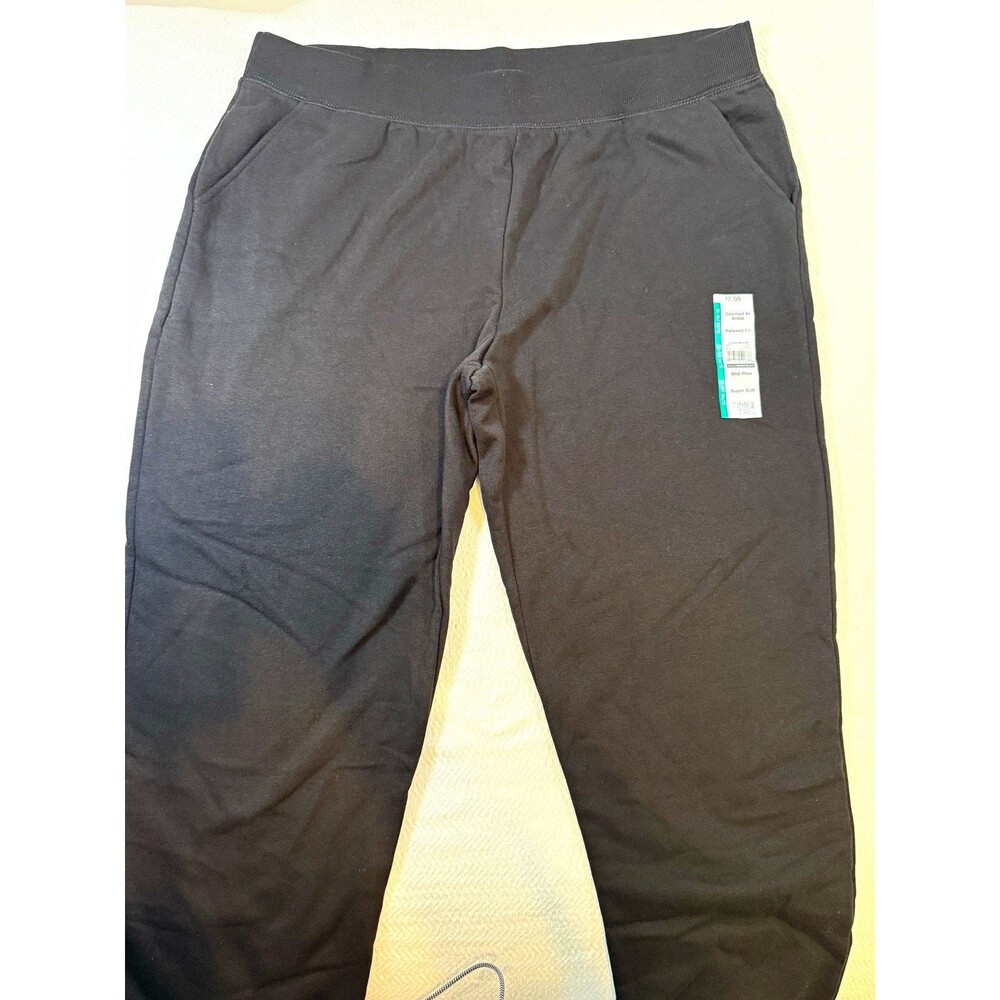 Set of 2. Time and Tru Women's Black Fleece Jogger Pants Relaxed Pockets XL